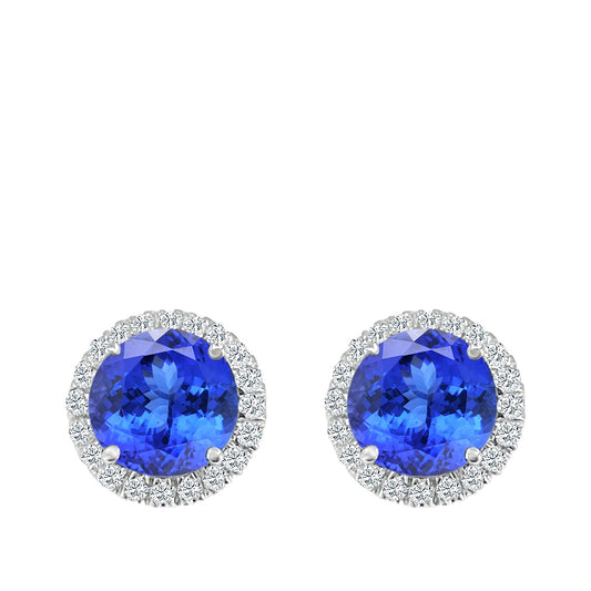 Round Tanzanite & 1/4 ct. tw. Diamond Halo Earrings in 14K White Gold
