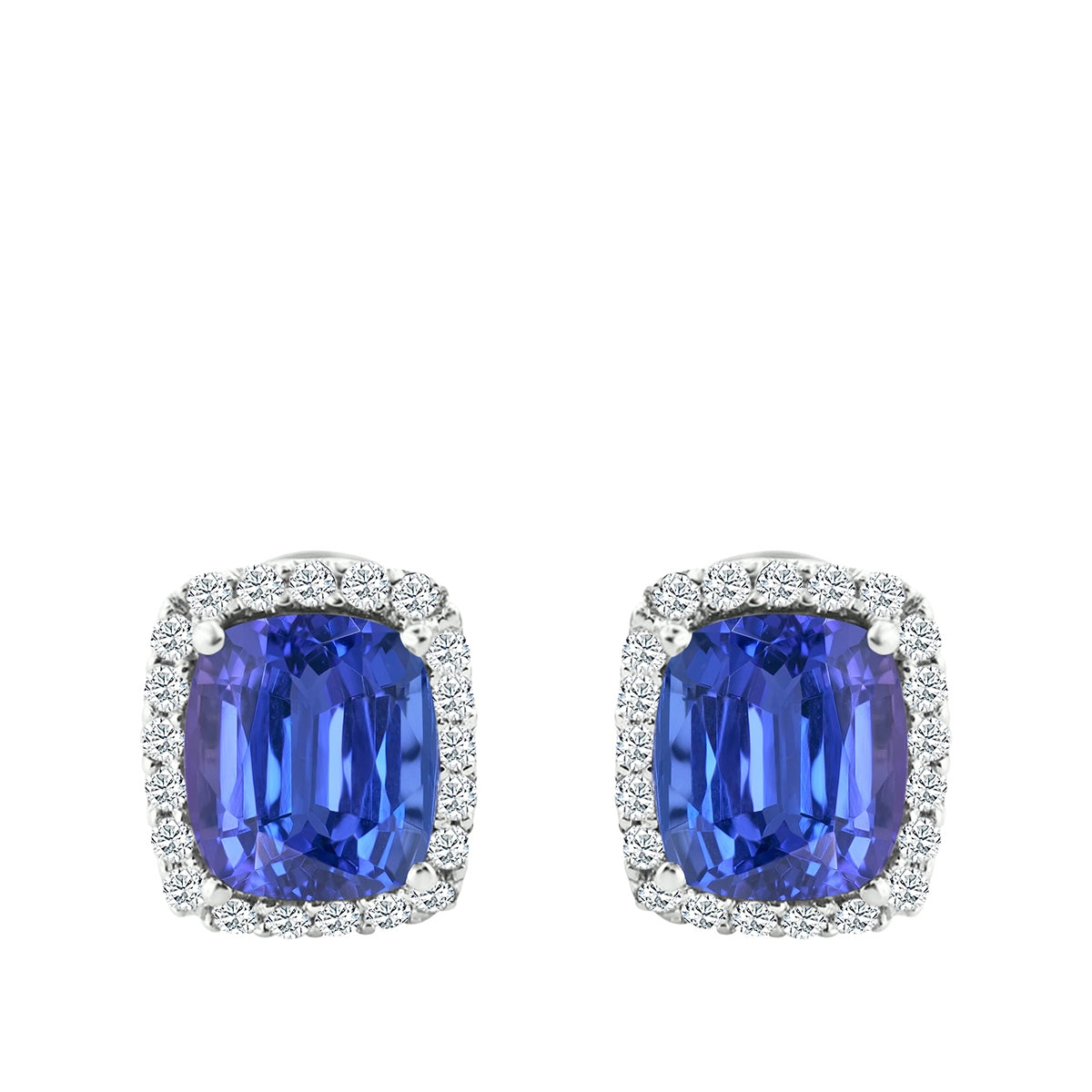 Cushion Tanzanite & 1/2 ct. tw. Diamond Halo Earrings in 14K White Gold