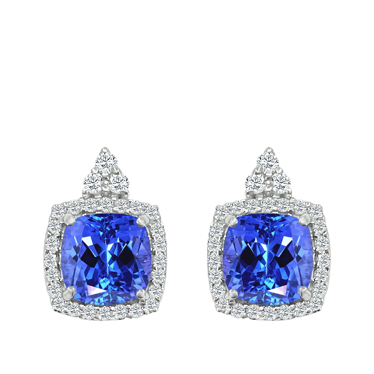 Cushion Tanzanite & 3/8 ct. tw. Diamond Halo Earrings in 14K White Gold