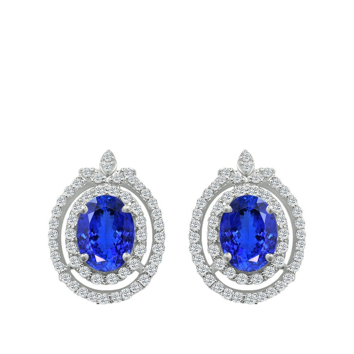 Oval Tanzanite & 3/4 ct. tw. Diamond Double Halo Earrings in 14K White Gold