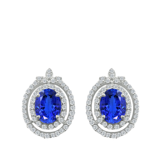 Oval Tanzanite & 3/4 ct. tw. Diamond Double Halo Earrings in 14K White Gold