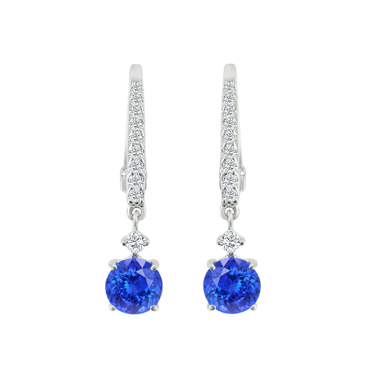 Round Tanzanite & 1/4 ct. tw. Diamond Drop Earrings in 14K White Gold