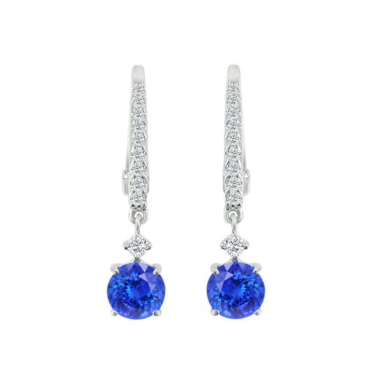 Round Tanzanite & 1/4 ct. tw. Diamond Drop Earrings in 14K White Gold