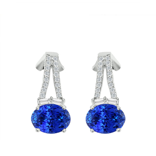 Oval Tanzanite & 1/4 ct. tw. Diamond Earrings in 14K White Gold