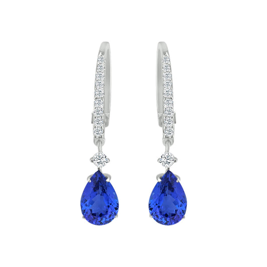 Pear Tanzanite & 1/4 ct. tw. Diamond Drop Earrings in 14K White Gold