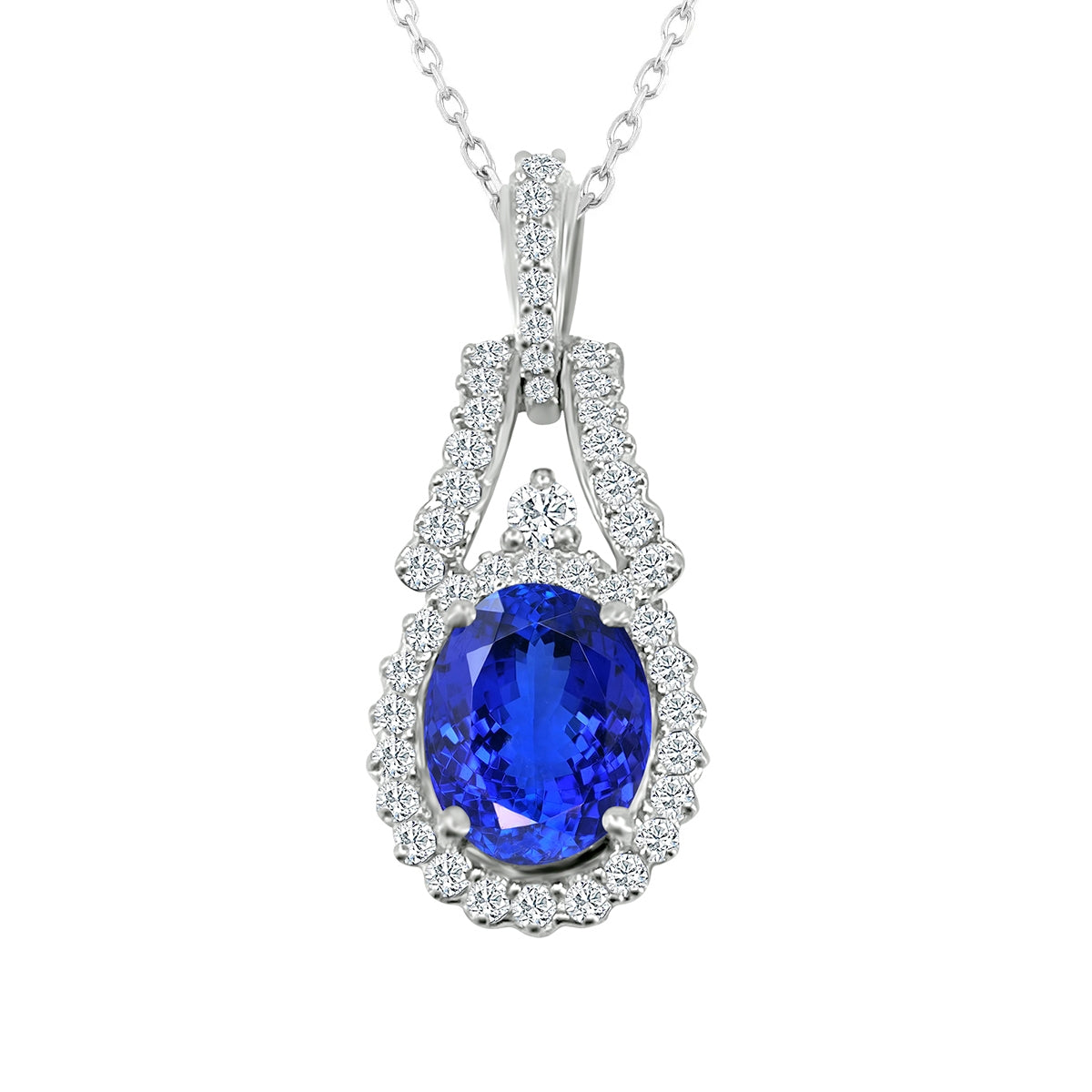 Oval Tanzanite & 3/8 ct. tw. Diamond Halo Pendant in 14K White Gold