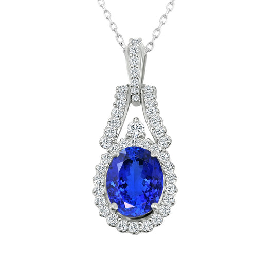 Oval Tanzanite & 3/8 ct. tw. Diamond Halo Pendant in 14K White Gold