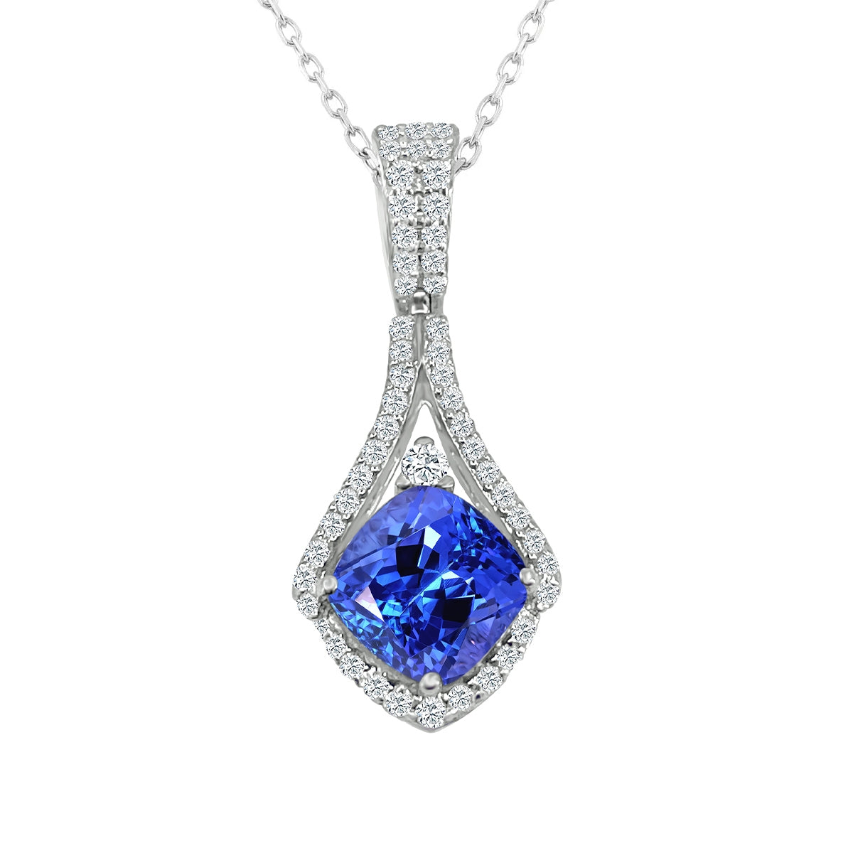 Cushion Tanzanite & 1/4 ct. tw. Diamond Pendant in 14K White Gold