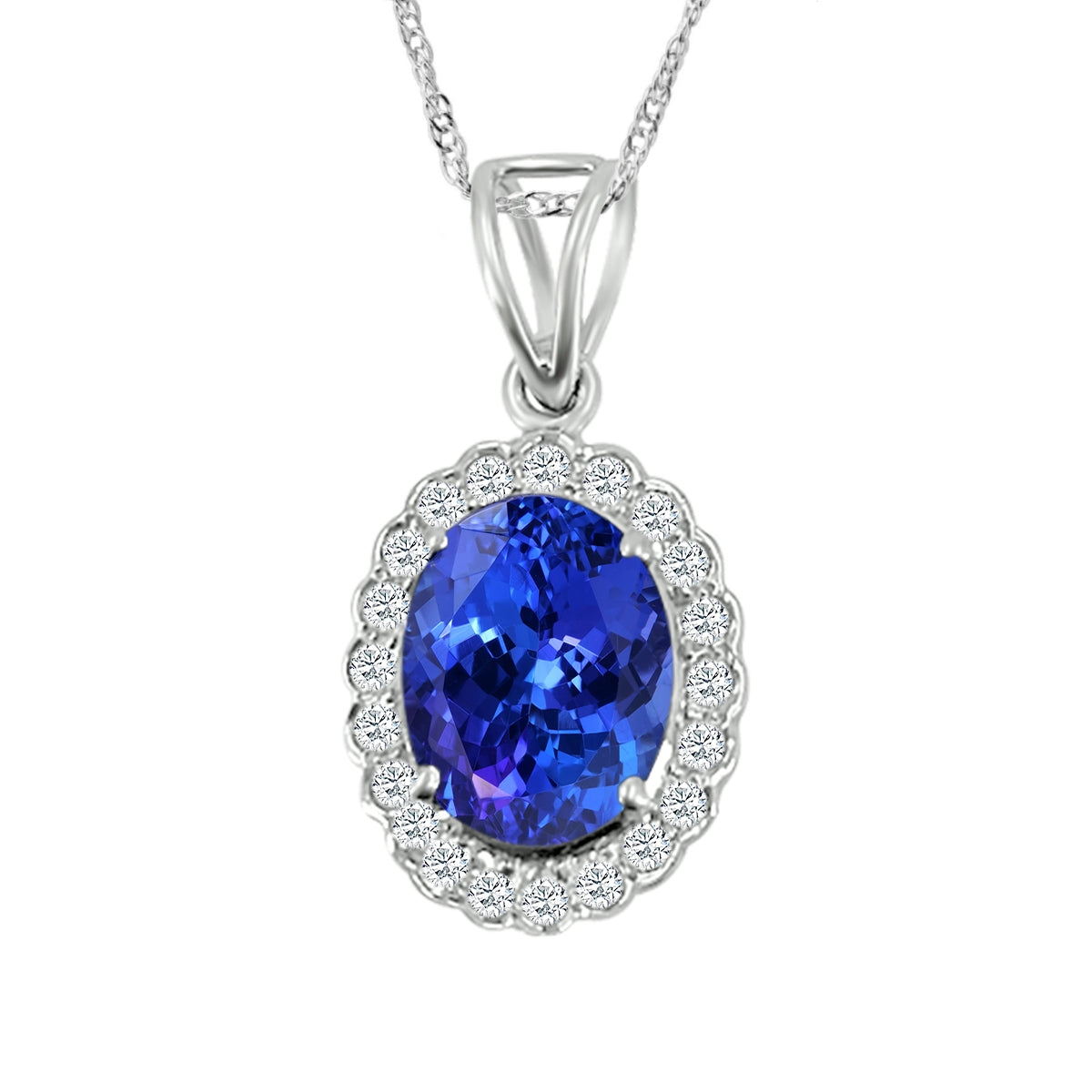 Oval Tanzanite & 1/4 ct. tw. Diamond Halo Pendant in 14K White Gold (2)
