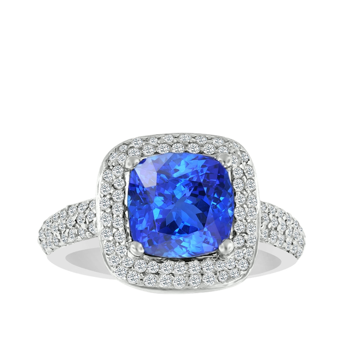 Cushion Tanzanite & 1/2 ct. tw. Diamond Halo Ring in 14K White Gold