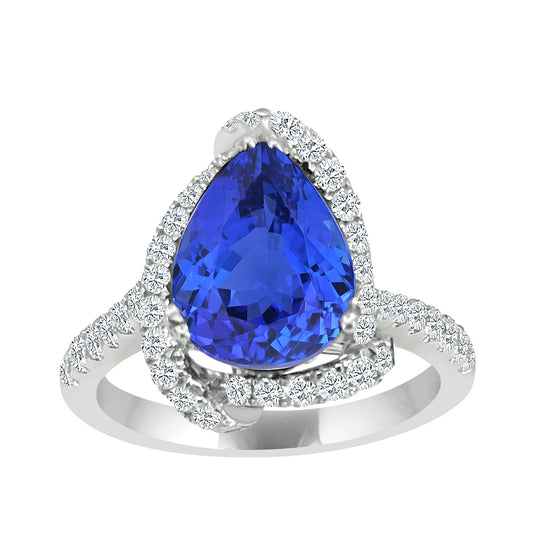Pear Tanzanite & 5/8 ct. tw. Diamond Swirl Halo Ring in 14K White Gold