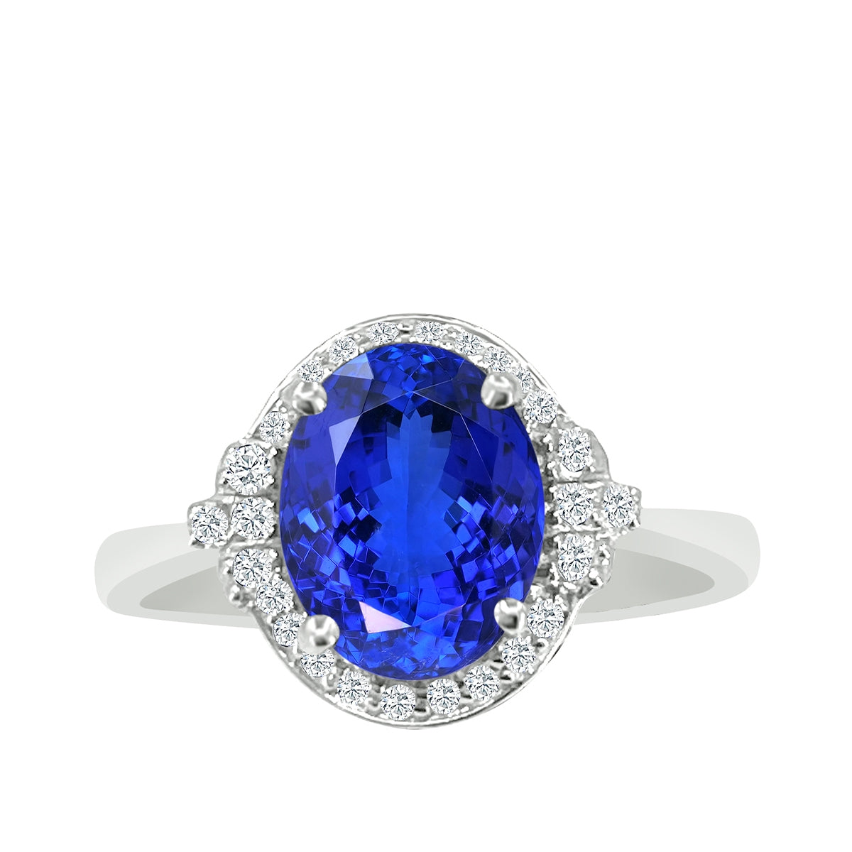 Oval Tanzanite & 1/6 ct. tw. Diamond Halo Ring in 14K White Gold
