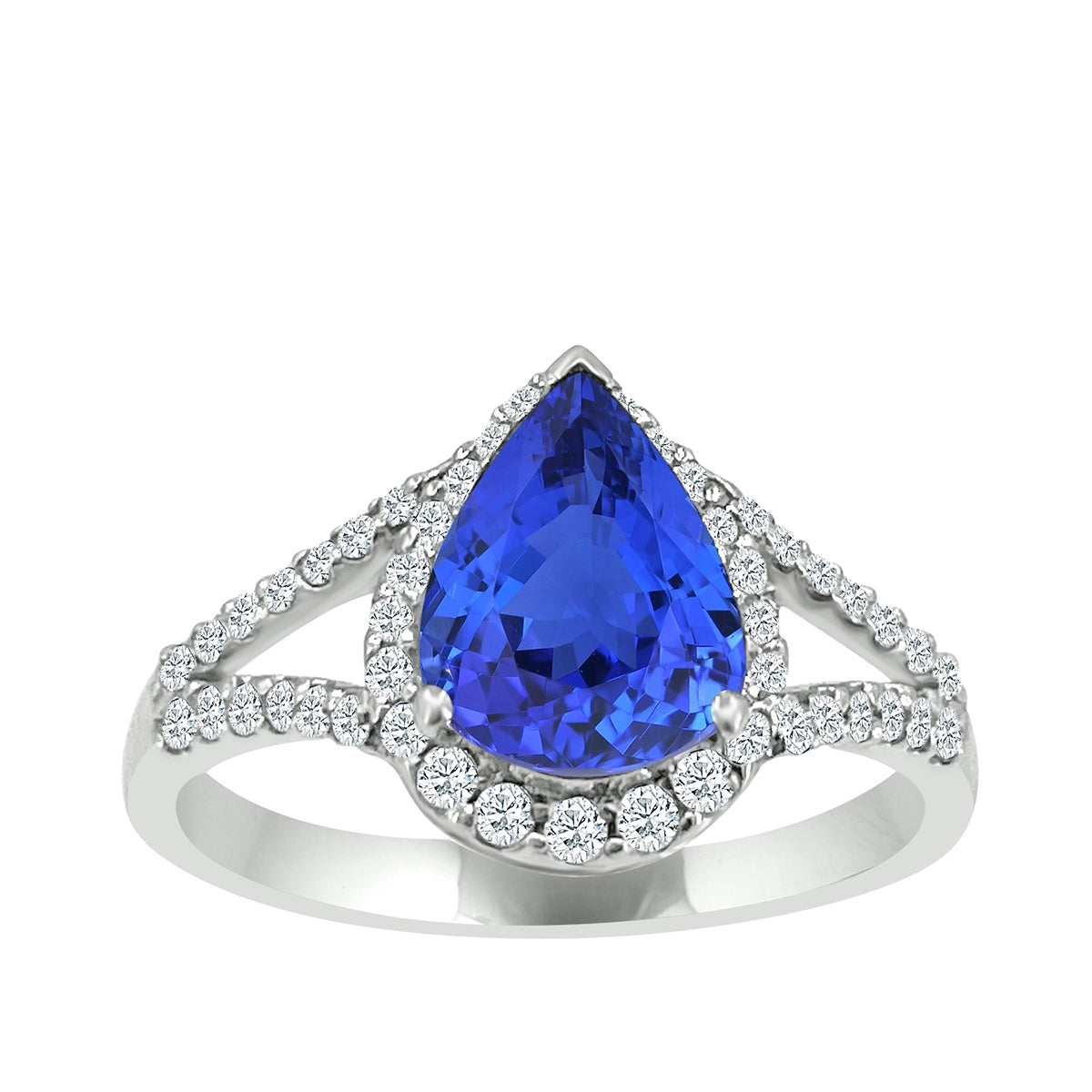 Pear Tanzanite & 1/3 ct. tw. Diamond Halo Split Shank Ring in 14K White Gold