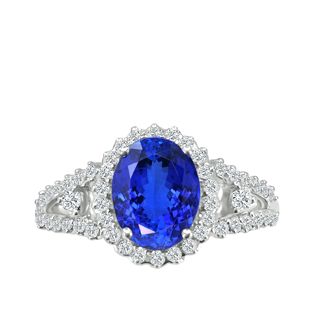 Oval Tanzanite & 3/8 ct. tw. Diamond Halo Split Shank Ring in 14K White Gold