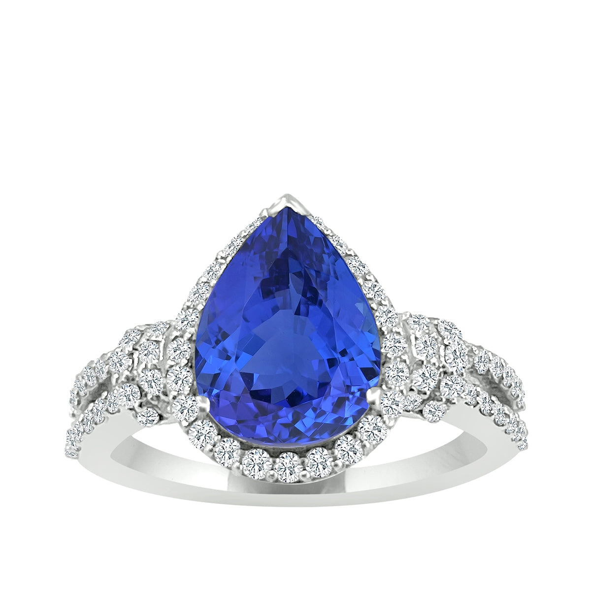 Pear Tanzanite & 5/8 ct. tw. Diamond Halo Split Shank Ring in 14K White Gold