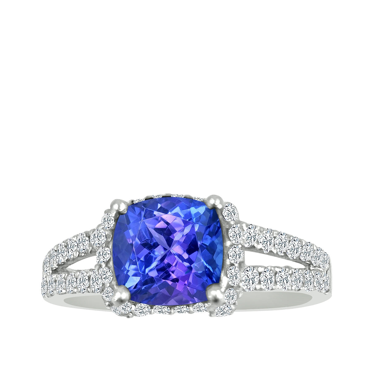 Cushion Tanzanite & 3/8 ct. tw. Diamond Split Shank Ring in 14K White Gold