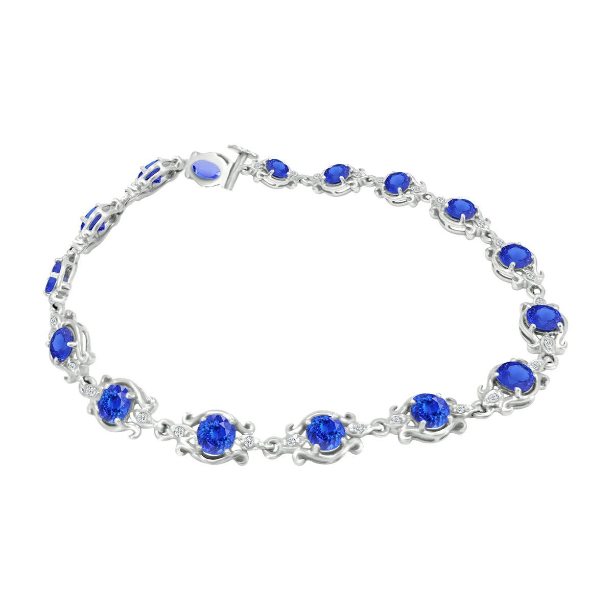 Round Tanzanite & 1/5 ct. tw. Diamond Filigree Bracelet in 14K White Gold