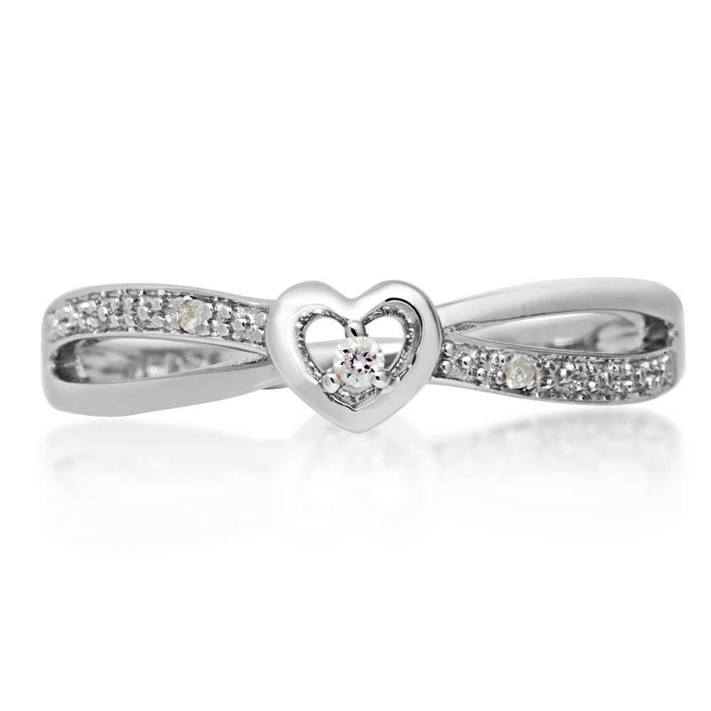 I Promise .025 ct. tw. Round Diamond Heart Promise Ring in Sterling Silver front view