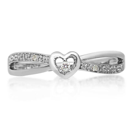 I Promise .025 ct. tw. Round Diamond Heart Promise Ring in Sterling Silver front view