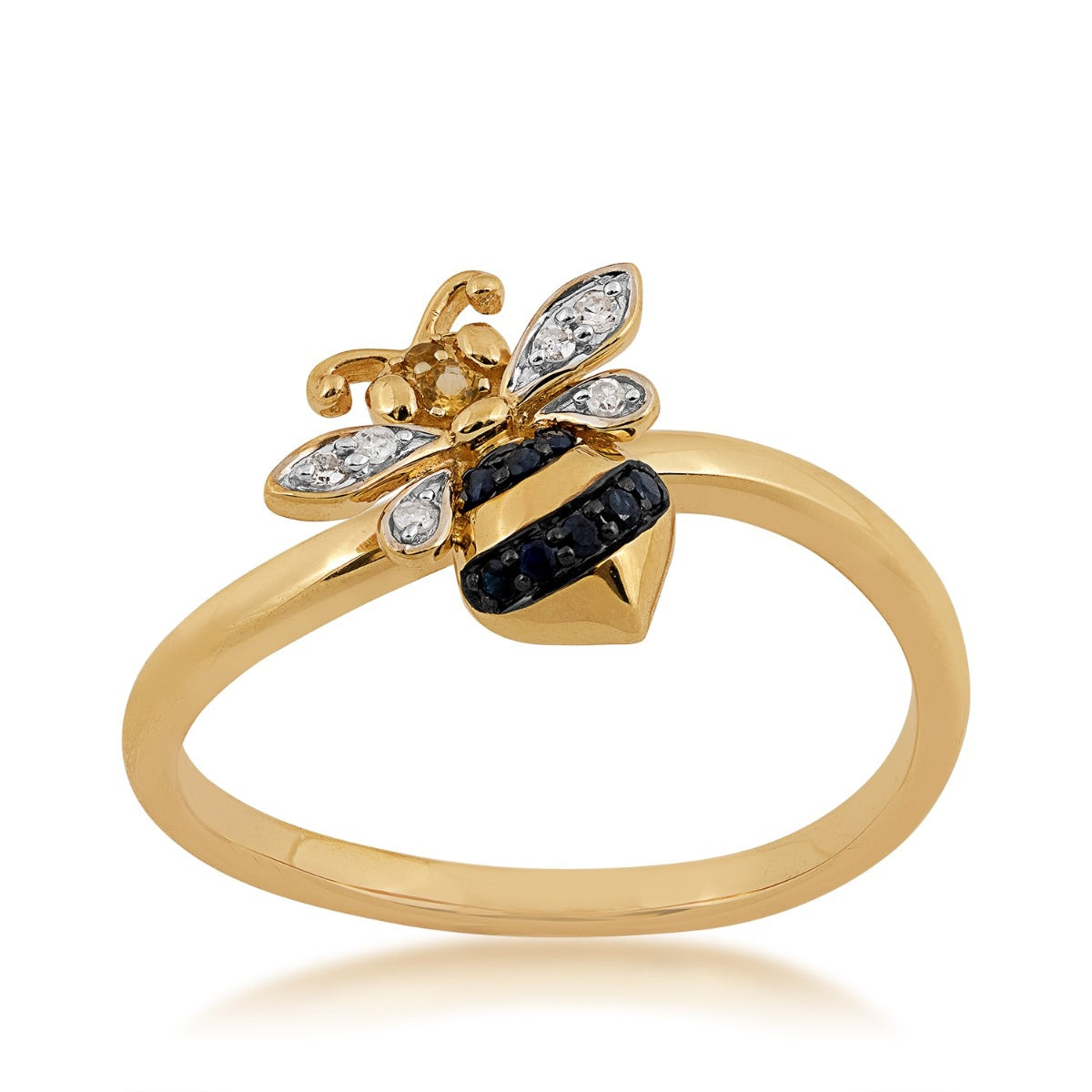 Citrine, Black Sapphire & Diamond Accent Bee Ring in 10K Yellow Gold