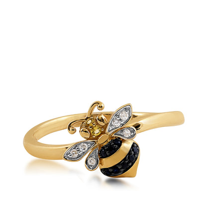 Citrine, Black Sapphire & Diamond Accent Bee Ring in 10K Yellow Gold close-up detail
