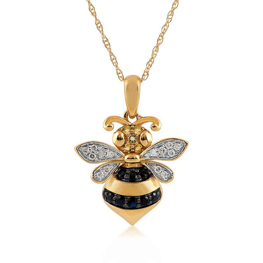 Citrine & Black Sapphire & Diamond Accent Bee Pendant in 10K Yellow Gold