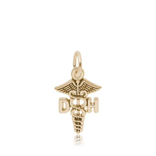 Dental Hygienist Caduceus Charm in 14K Yellow Gold