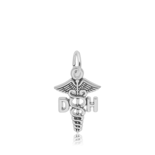 Dental Hygienist Caduceus Charm in Sterling Silver