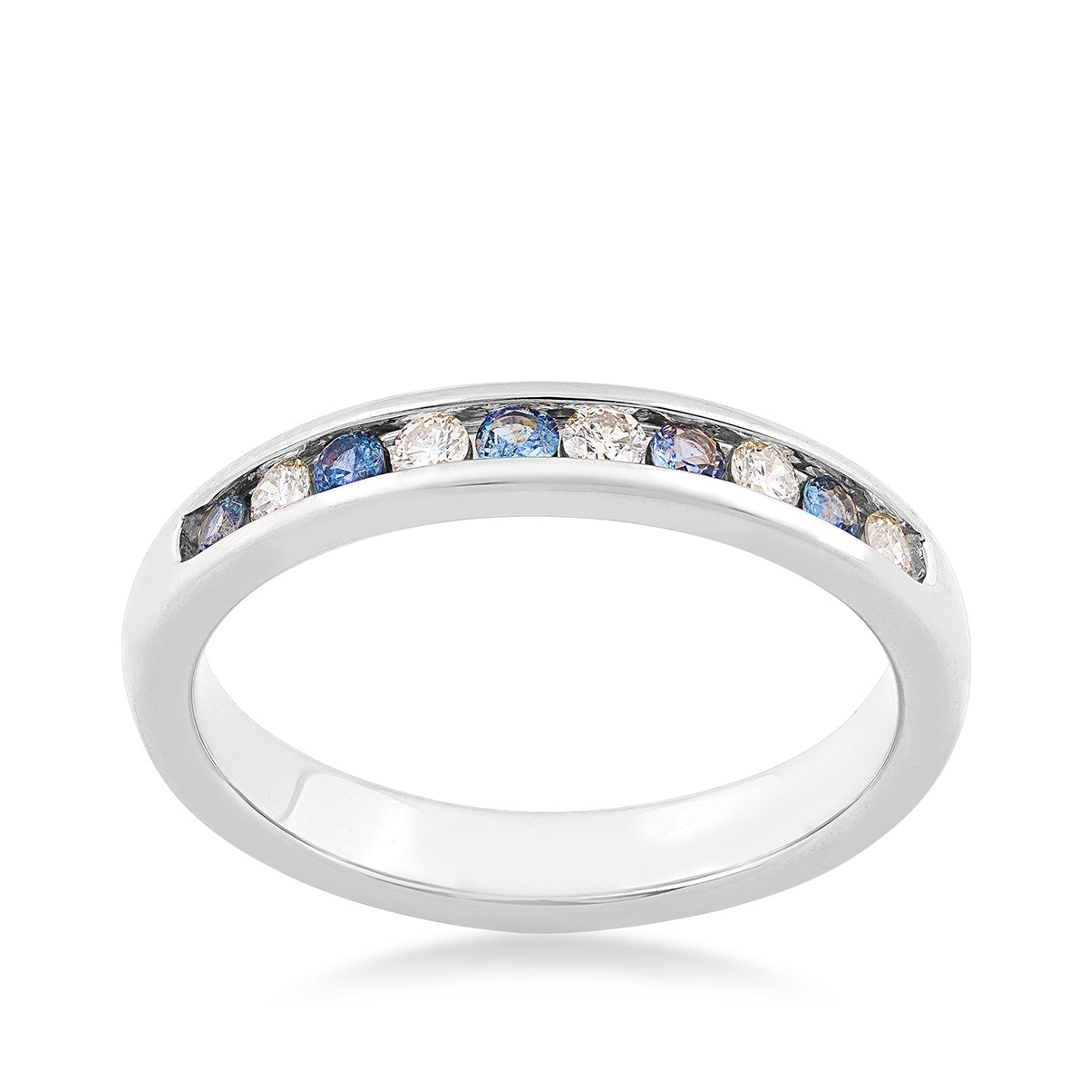 Yogo Sapphire & 1/5 ct. tw. Diamond Channel Set Ring in 10K White Gold