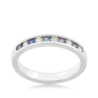 Yogo Sapphire & 1/5 ct. tw. Diamond Channel Set Ring in 10K White Gold