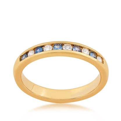 Yogo Sapphire & 1/5 ct. tw. Diamond Channel Set Ring in 10K Yellow Gold