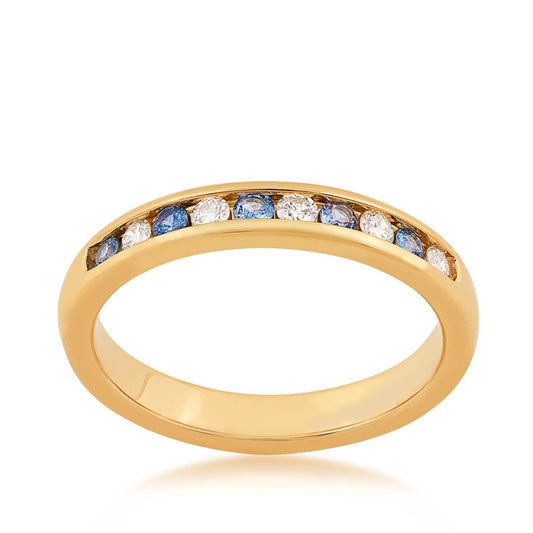 Yogo Sapphire & 1/5 ct. tw. Diamond Channel Set Ring in 10K Yellow Gold