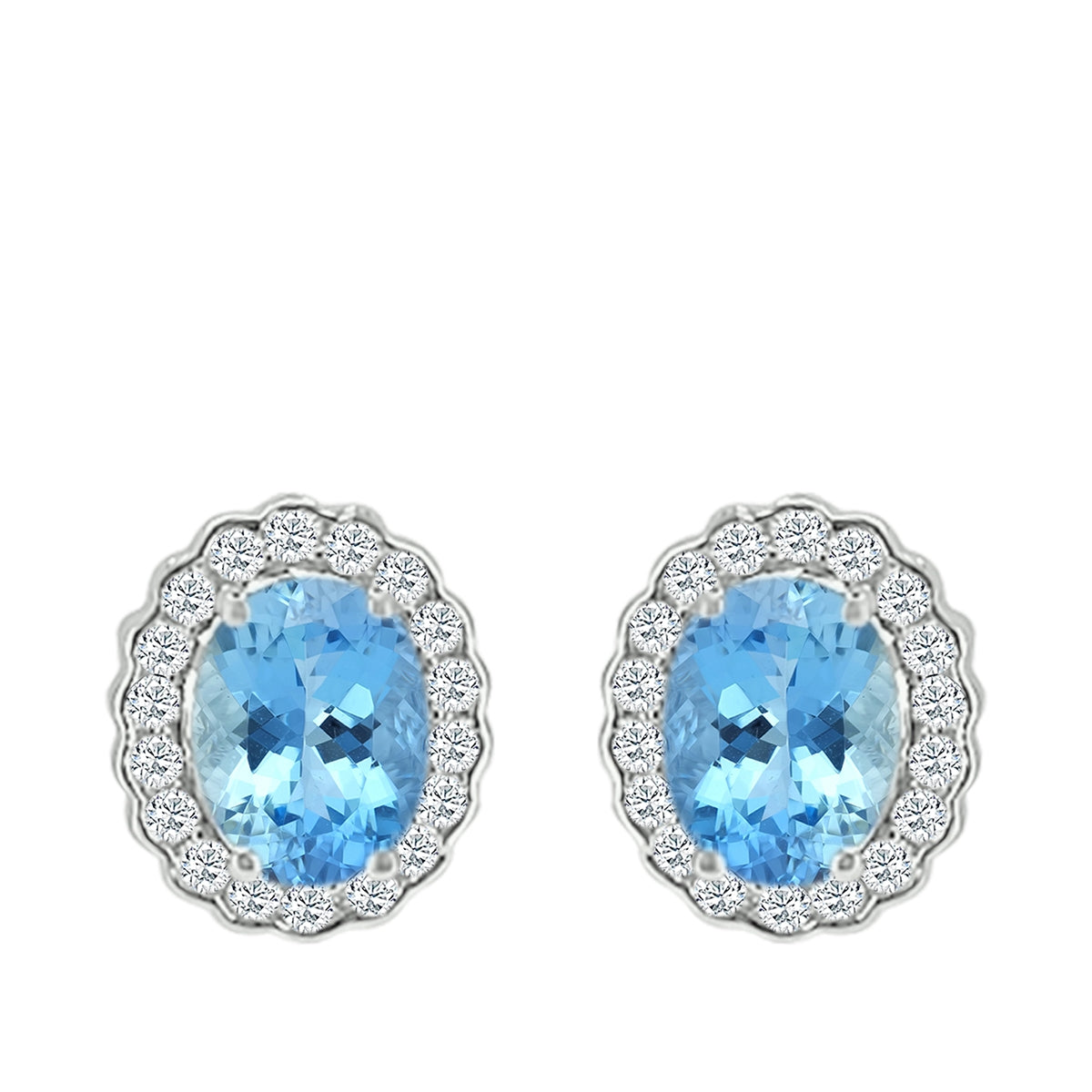 Oval Aquamarine & 3/8 ct. tw. Diamond Halo Earrings in 14K White Gold