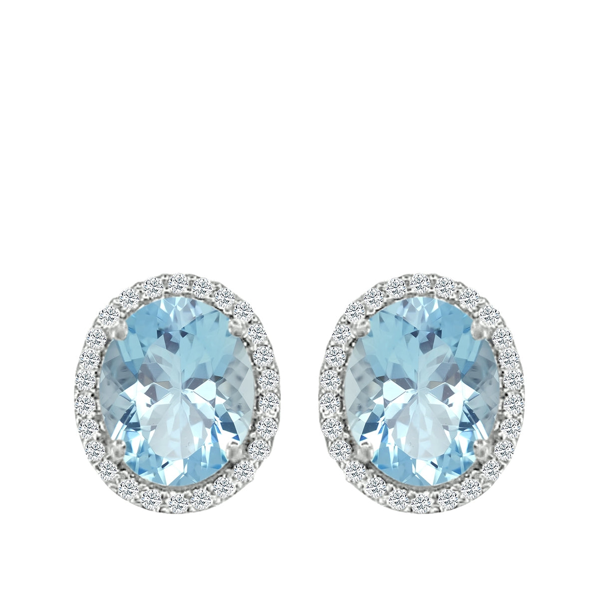 Oval Aquamarine & 3/8 ct. tw. Diamond Halo Earrings in 14K White Gold (2)