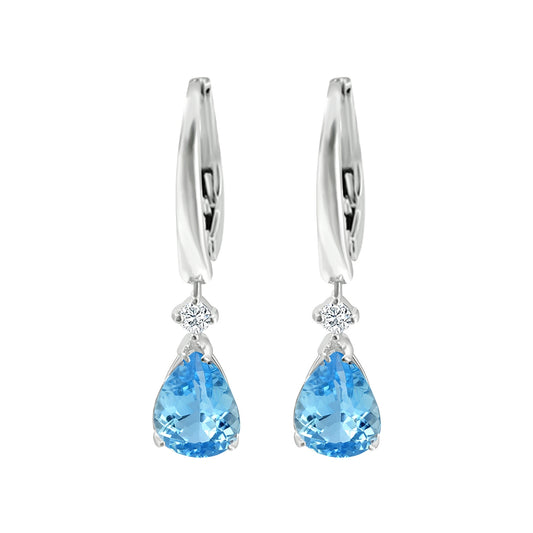 Pear Aquamarine & 1/10 ct. tw. Diamond Drop Earrings in 14K White Gold