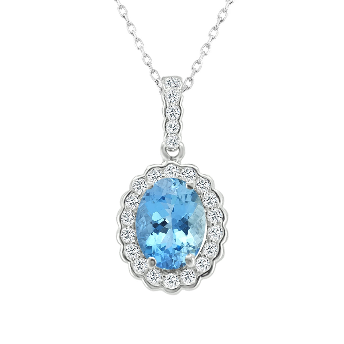 Oval Aquamarine & 1/4 ct. tw. Diamond Halo Pendant in 14K White Gold