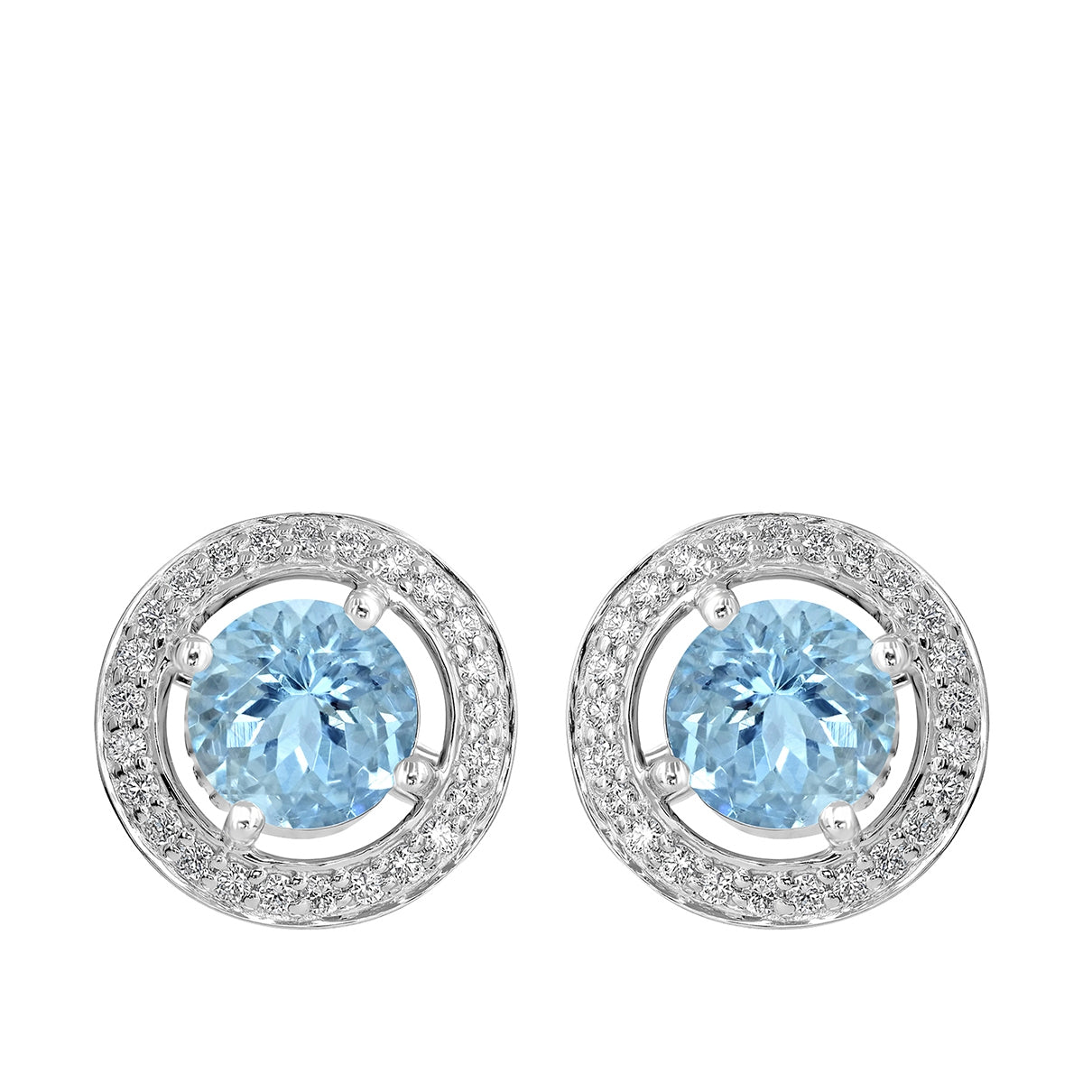 Round Aquamarine & 1/4 ct. tw. Diamond Halo Earrings in 14K White Gold (2)