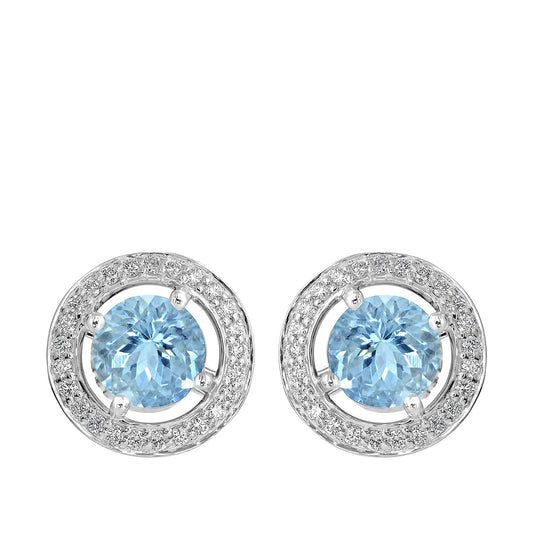 Round Aquamarine & 1/4 ct. tw. Diamond Halo Earrings in 14K White Gold (2)