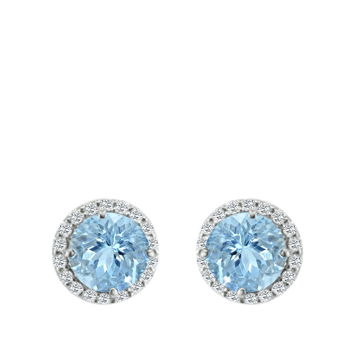 Round Aquamarine & 1/4 ct. tw. Diamond Halo Earrings in 14K White Gold