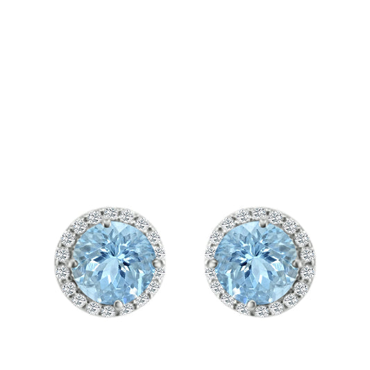 Round Aquamarine & 1/4 ct. tw. Diamond Halo Earrings in 14K White Gold
