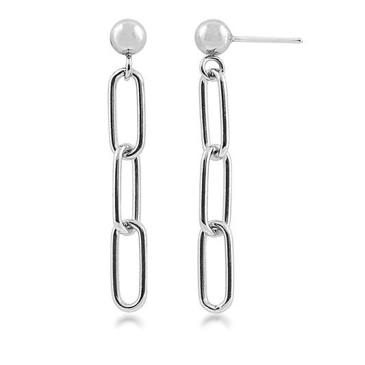 6mm 3-Link Paperclip Dangle Earrings in Sterling Silver