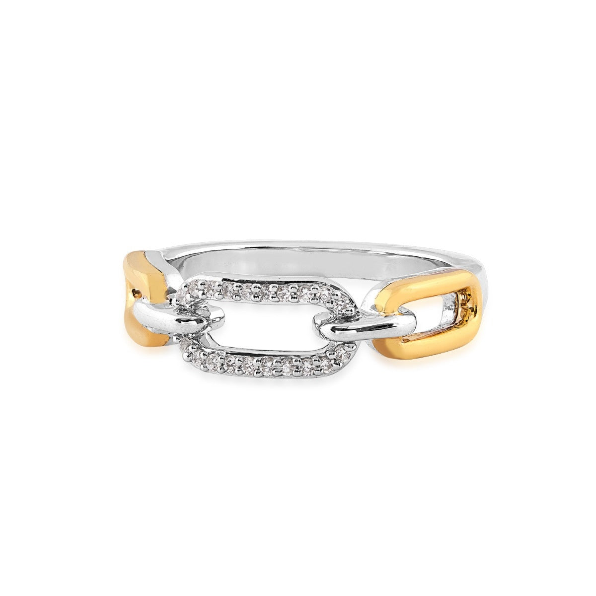 1/10 ct. tw. Diamond Paperclip Ring in Sterling Silver & 10K Yellow Gold close-up detail