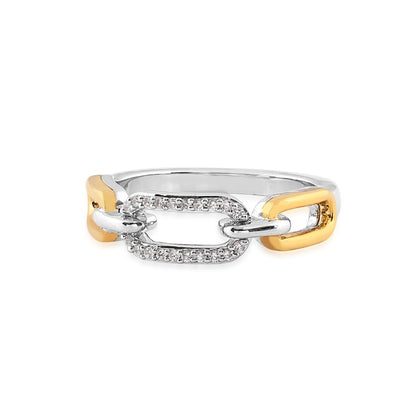 1/10 ct. tw. Diamond Paperclip Ring in Sterling Silver & 10K Yellow Gold close-up detail