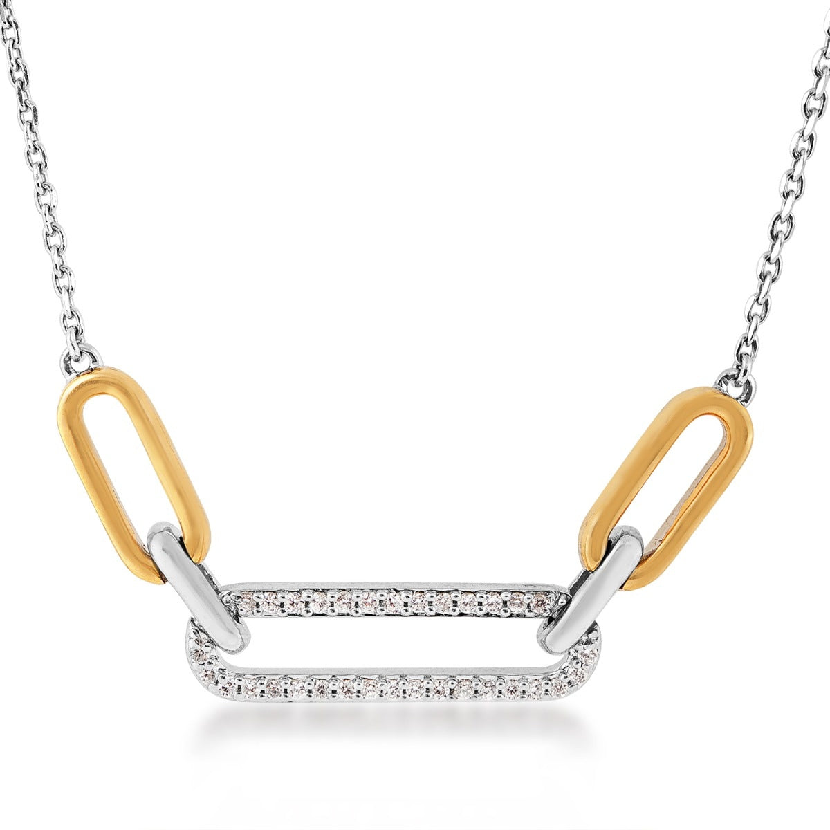 1/8 ct. tw. Diamond Paperclip Necklace in Sterling Silver & 10K Yellow Gold