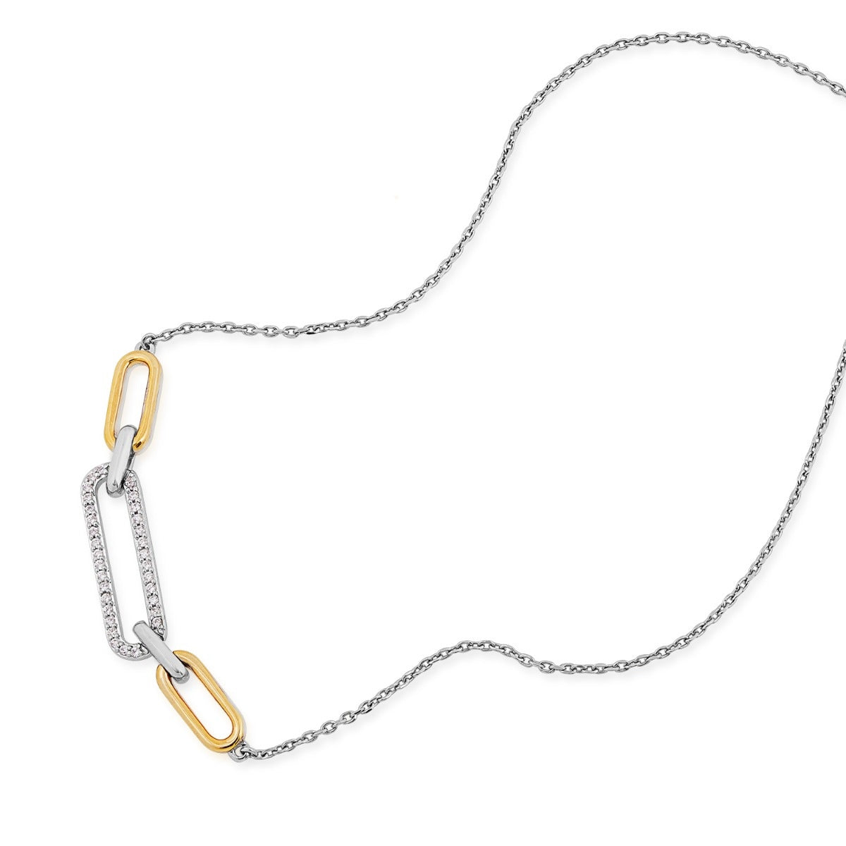 1/8 ct. tw. Diamond Paperclip Necklace in Sterling Silver & 10K Yellow Gold front view