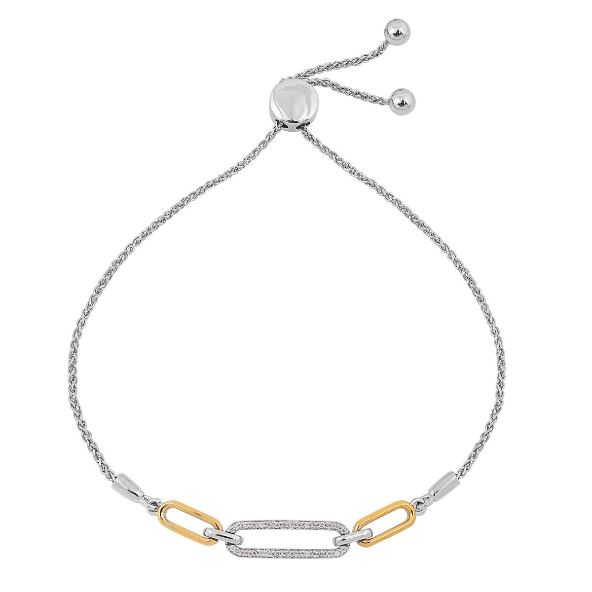 1/8 ct. tw. Diamond Paperclip Bolo Bracelet in Sterling Silver & 10K Yellow Gold