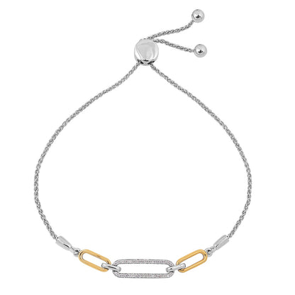 1/8 ct. tw. Diamond Paperclip Bolo Bracelet in Sterling Silver & 10K Yellow Gold