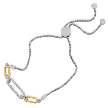 1/8 ct. tw. Diamond Paperclip Bolo Bracelet in Sterling Silver & 10K Yellow Gold front view