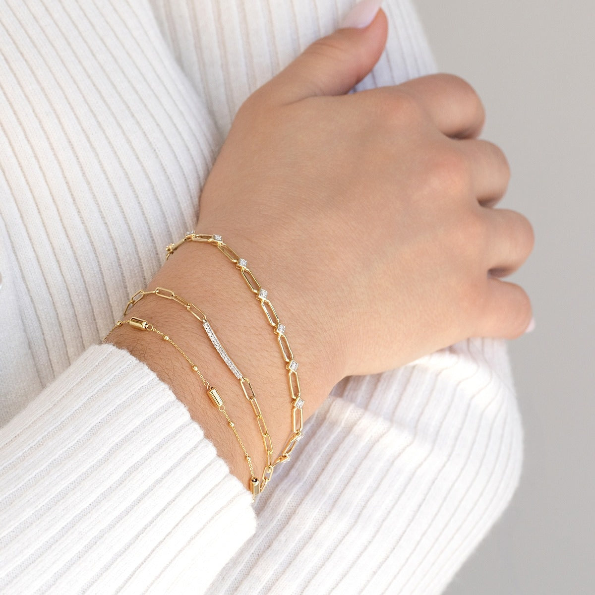 Demi Fine 1/4 ct. tw. Diamond 4mm 7.5-inch Link Bracelet in 10K Yellow Gold front view
