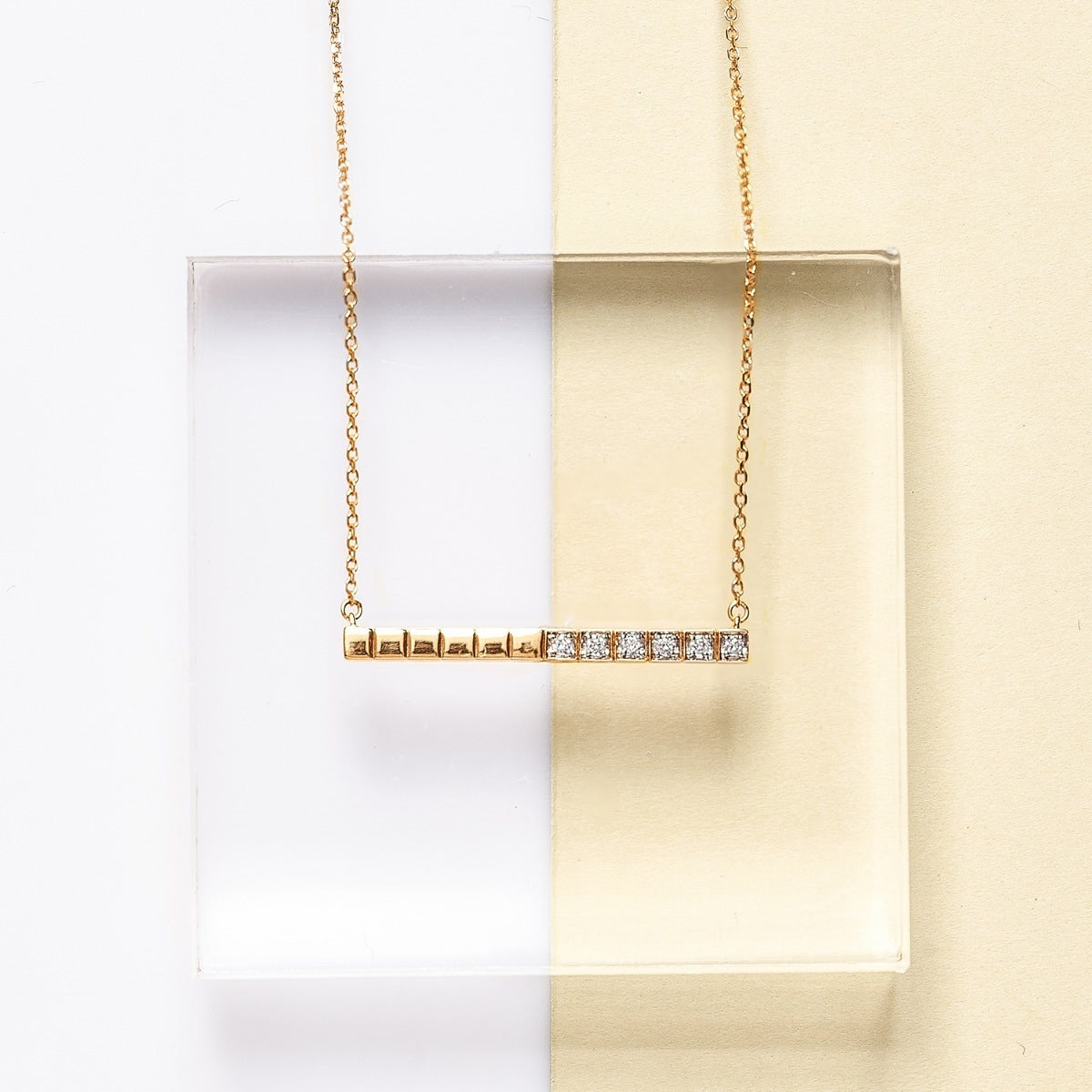 Diamond Accent Cubed Bar Necklace in 10K Yellow Gold front view